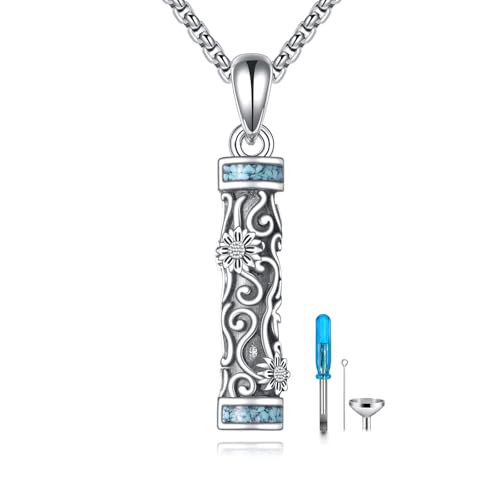 Urn Necklaces for Ashes Sterling Silver Cylinder Memorial Pendant for Loved Ones Keepsake Cremation Jewelry Gifts for Women Men - style: Sunflower-A