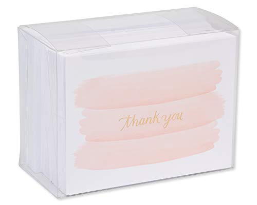 American Greetings 50-Count Blank Thank You Note Cards, Pink Watercolor Brushstroke Design