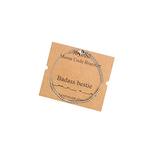 Morse Code Bracelets for Women, Gold Silver Stainless Steel Beads Bracelets - style: B*d*ss bestie-Silver