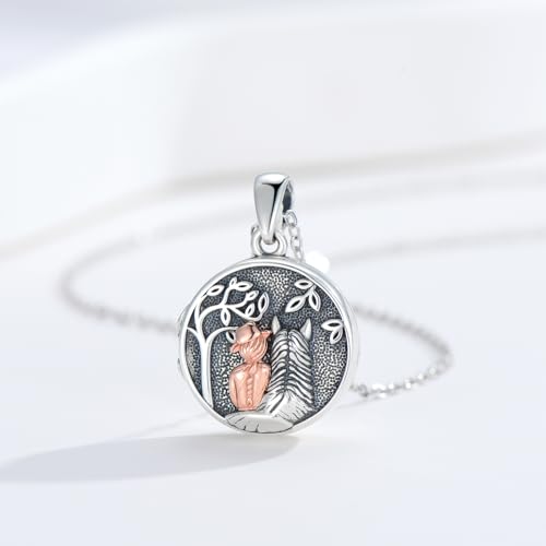 Locket Necklace for Women 925 Sterling Silver Celtic Locket Pendant Necklace Moonstone/Turquoise/Black Agate Heart Shaped Locket Necklace Jewelry Gifts for Women - style: Horse Round