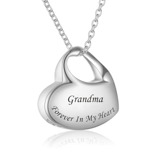 Cremation Jewelry for Ashes Heart Urn Necklaces for Ashes, Locket Necklace for Ashes Memorial Urn Jewelry Waterproof Keepsake Pendant with Funnel Kit & Bag - style: Grandma