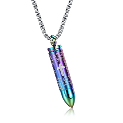 Mens Urn Necklace For Ashes Bullet Shape Cross Cremation Urn Jewelry - color: X-Multicolored