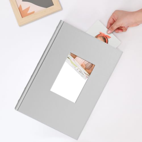 Vienrose Photo Album 4x6 300 Photos PU Leather Cover Grey | Memo Area, Personalized Window, Slip-In Pockets, Acid-Free & PVC-Free, Store Wedding Baby Vacation Memories - color: Grey