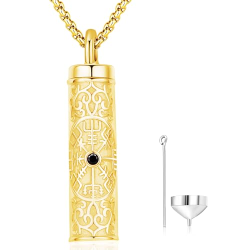 Aniu S925 Sterling Silver Urn Necklace Cremation Jewelry for Ashes - color: Gold-Viking Compass - A