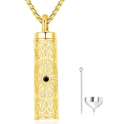 Aniu S925 Sterling Silver Urn Necklace Cremation Jewelry for Ashes - color: Gold-Viking Compass - A