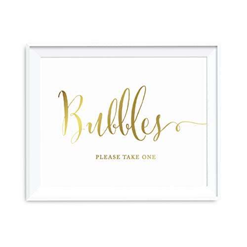 Andaz Press Wedding Party Signs, Metallic Gold Ink Print, 8.5x11-inch, Bubbles Please Take One Sign, 1-Pack, Unframed - color: Activity Bubbles Please Take