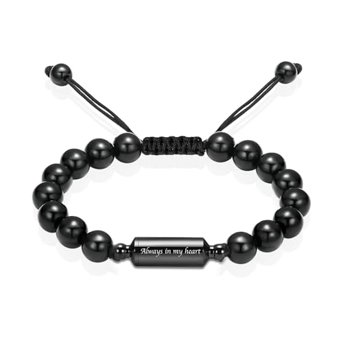 zeqingjw Cremation Bracelet for Ashes Adjustable Cremation Urn Bracelet Bangle for Ashes Stainless Steel Memorial Ashes Keepsake Jewelry for Men Women - color: Cylinder-Black