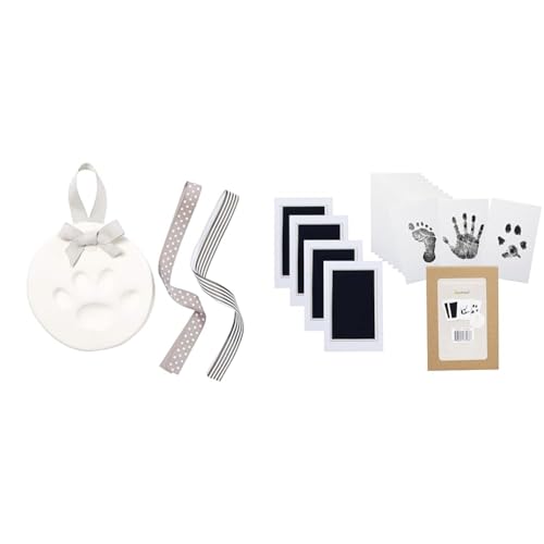 Bundle of Pearhead Pet Paw Print Clay Keepsake Ornament Kit + Pearhead 4-Pack Clean-Touch Paw Print Ink Pad Kit, Suitable for Babies and Pets