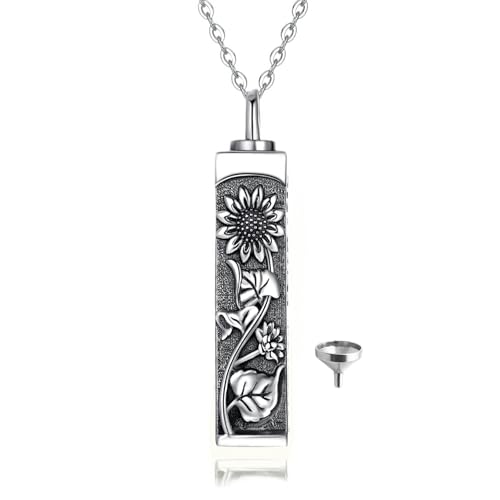 Sterling Silver Flower Tree Life Cremation Urn Necklace for Women - color: Bar *Sunfl. Sty1