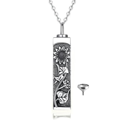 Sterling Silver Flower Tree Life Cremation Urn Necklace for Women - color: Bar *Sunfl. Sty1
