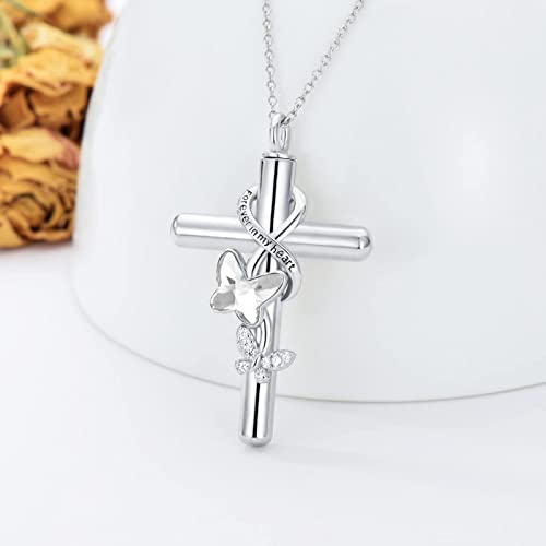 Cross Urn Necklace for Ashes 925 Sterling Silver Cremation Jewelry with Funnel Filler Kit Ashes Necklace for Human Women Girl Pets - color: A_Clear Butterfly Urn Necklace, style: Non-personalized