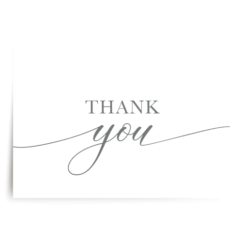 Designer Greetings Bulk Blank Thank-You Cards for Any Occasion, White and Silver Foil-Embossed Script (100 Foil-Embossed Thank-You Notes, Seals and Envelopes) – Perfect for Business, Graduation, Baby - size: 100 Pack Thank You - White & Silver