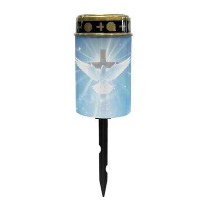 Poceacles Cross Outdoor Solar Lights - Waterproof Grave Stake Lights - Solar Powered Lantern - Blue Dove of Peace Cross - color: Dove of Peace Cross Blue