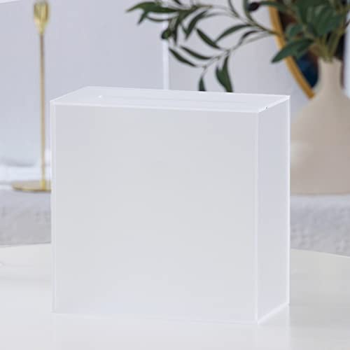 UNIQOOO Frosted Acrylic Wedding Card Box with Slot, Thick DIY Large 10x10x5.5 inch w/No Print, Wedding Receptions Wishing Well Money Box, Birthday, Memory Box, Suggestion Boxes, Acrylic Ballot Box - color: Frosted w/ No Print
