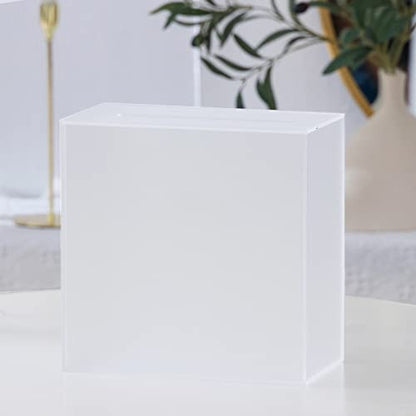 UNIQOOO Frosted Acrylic Wedding Card Box with Slot, Thick DIY Large 10x10x5.5 inch w/No Print, Wedding Receptions Wishing Well Money Box, Birthday, Memory Box, Suggestion Boxes, Acrylic Ballot Box - color: Frosted w/ No Print
