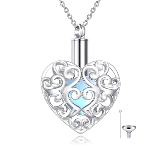 CRMAD Hummingbird/turtle/heart/dragonfly/bee/moon/tree of life Urn Necklace for Ashes Sterling Silver Jewelry for Women Memory Necklace - style: moonstone