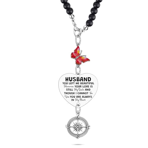 Heigebi Sympathy Gifts for Loss of Husband Car Rearview Mirror Accessories in Memory of Husband Rearview Mirror Car Charm Hanging Charm Sympathy Gift for Women Loss of Husbands Remembrance Keepsake