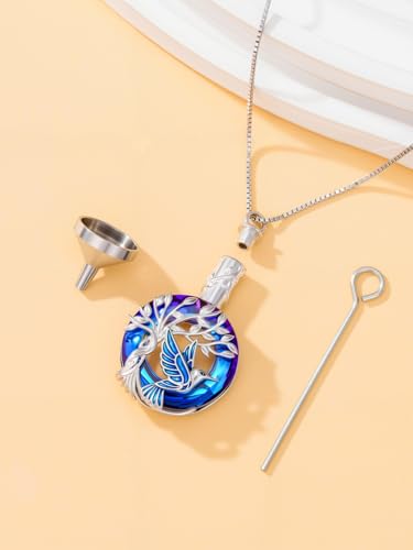 TOUPOP Butterfly Necklace for Women 925 Sterling Silver Tree of Life Butterflies Dragonfly Hummingbird Pendant Necklaces Crystal Jewelry Anniversary Christmas Birthday Gift for Her - color: Hummingbird Blue - Urn