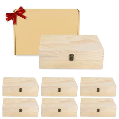 makerflo XL Natural Wooden Keepsake Memory Box Case of 6, Pine Wood Storage Chest with Black Felt Interior, Clasp Closure, Ideal for Personalization, Laser Engraving Blank, UV DTF - color: Natural (Unfinished), size: Case of 6