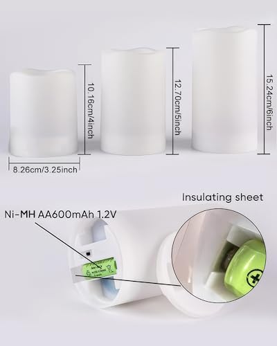 Homemory Solar Candles Outdoor Waterproof, Dusk to Dawn Sensor, 3"x4"5" 6" | Rechargeable Candles, IP65 Water-resistant Solar Powered Flameless Candles for Outdoor, Lanterns, Patio, Garden, Set of 6 - size: D3"xH4"5"6", 6 Pcs, Plastic