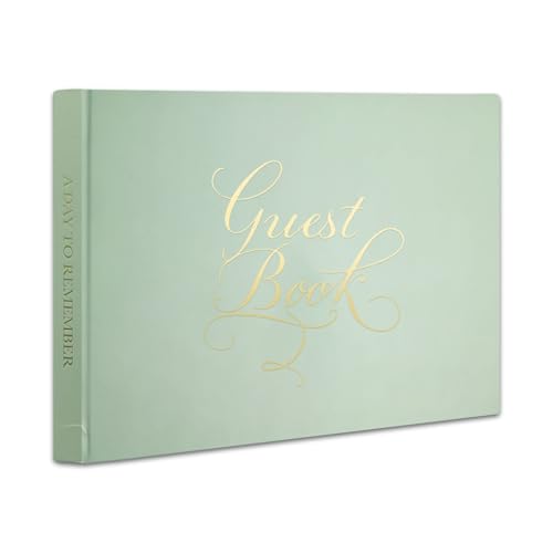 Wedding Guest Book with Exclusive Font Design, Elegant Hardcover Polaroid-Style Sign-In Book for Wedding Receptions, Baby Showers, Birthdays, Bridal Showers, Special Events, Lined Blank Pages, 9" x 7" - color: Sage, style: Elegant Script - Lined