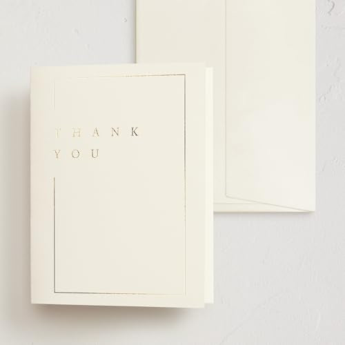 Minted Thank You Cards 10 Pack Gilded Border Design Folded 4.25 x 5.5 Inch Elegant Blank Greeting Cards with Envelopes for Wedding Bridal Shower Formal Events Appreciation Notes - color: Gilded Border
