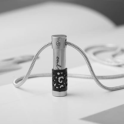 STWTR Stainless steel cylinder souvenir capsule pendant necklace, cremation ash pill container necklace - color: D