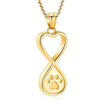 Oinsi Infinity Love Pet Cremation Jewelry for Ashes of Dog/Cat Funeral Keepsake Urn Necklace Pendant Memorial Jewellery - color: A-New Gold
