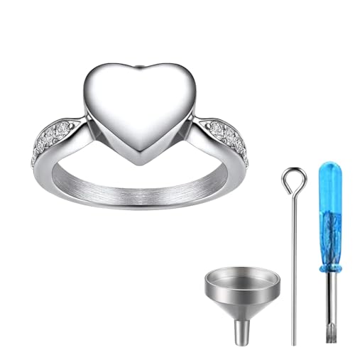 OIDEA Urn Ring for Ashes: Stainless Steel Cubic Zirconia Heart-Shaped Cremation Ring Keepsakes Memorial Jewelry Gift for Women and Men