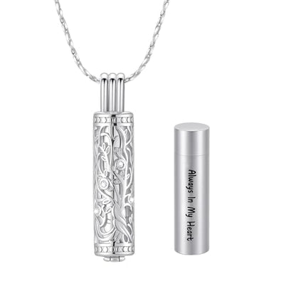 Cylinder Urn Necklace Crystal Tree of Life Cremation Jewelry Pendant for Women Men Vial Cremation Ash Pendant Loved One Memorial Jewelry with Mini Keepsake Urn Ash - Always In My Heart - color: Silver-Always In My Heart