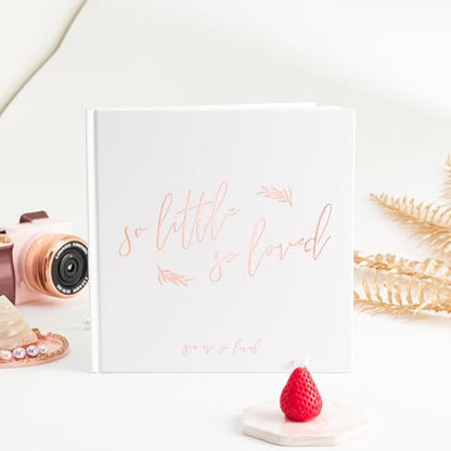 Calculs Baby Shower Picture Book Polaroid 'so little so loved' Party Guest Book Babies Scrapbook, White Cover, Rose Gold Foil Stamping, Blank White Pages - color: White & Rose Gold