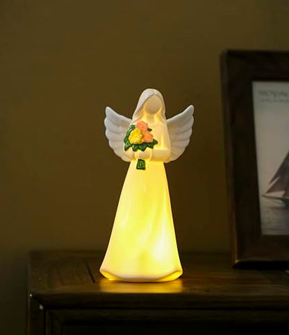 ADAVAS.Y&G Lighted Angel Figurine with Flowers – Ceramic Angel Night Light – LED Memorial Angel Statue – Christian Gift for Women, Mom, Grandma, Sympathy or Mother’s Day - color: Green
