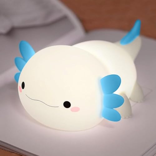 FAMIDUO Axolotl Night Light,Squishy Silicone Bedside Touch Lamp for Kids | Food Grade Silicone Nursery Light,Rechargeable/Dimmable/20Min Timer Axolotl Lamp,Baby Room Decor, Cute Gifts for Boys/Toddler - color: Blue Axolotl