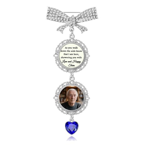 Bouquet Charms for Wedding Memory Something Blue Photo Charm Pin for Bride Memorial Locket with Picture from Mom and Dad Brooch Pins for Bridal Bouquet on Special Day or Graduation