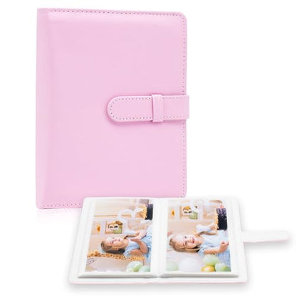 Photo Album 4x6 Photos - 68 Pockets Small Mini Capacity Premium Vegan Leather Cover Case, Portable Wallet Photo Book for Boys Girls Birthday Wedding (Pink) - color: Pink