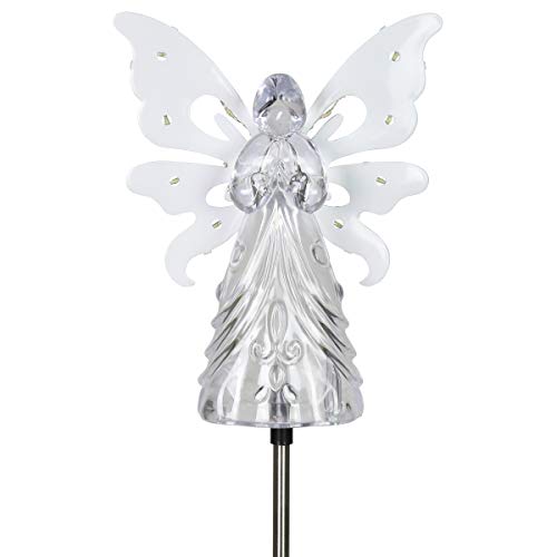 Exhart Garden Solar Lights, Decorative Angel Garden Stake, 13 LEDs, Cute Yard and Pathway Decor, White, 7 x 40 Inch - size: Large
