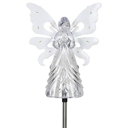 Exhart Garden Solar Lights, Decorative Angel Garden Stake, 13 LEDs, Cute Yard and Pathway Decor, White, 7 x 40 Inch - size: Large