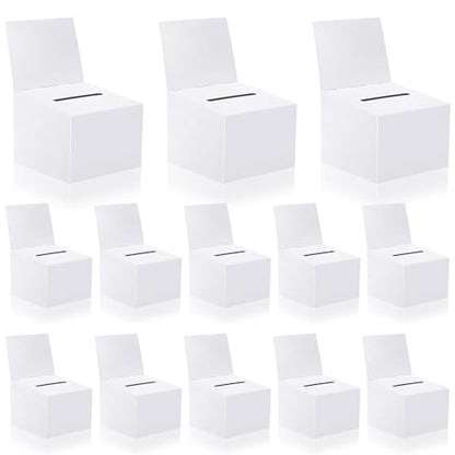 12 Pcs Modern White Raffle Boxes, 6.5 x 4.5 x 4.5 Inch, Cardboard, Collapsible, For Charity - color: White, size: 12 PCS