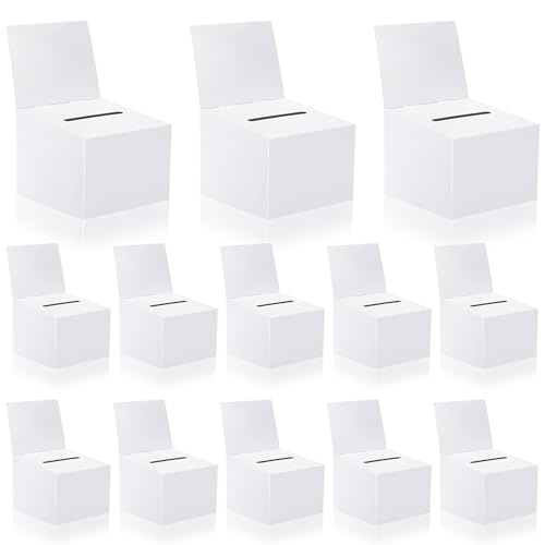 12 Pcs Modern White Raffle Boxes, 6.5 x 4.5 x 4.5 Inch, Cardboard, Collapsible, For Charity - color: White, size: 12 PCS
