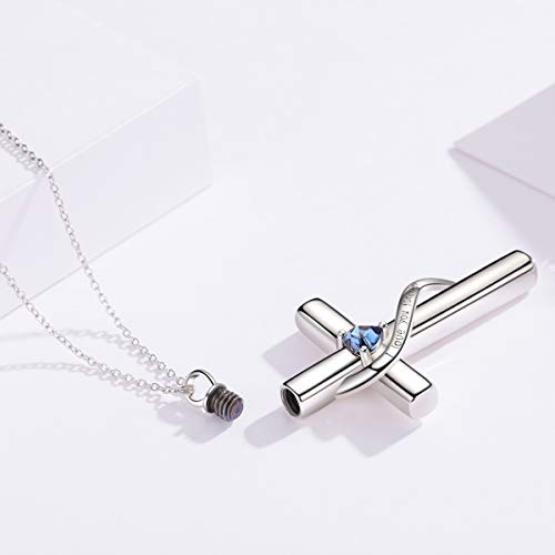 SOULMEET Cremation Jewelry for Ashes, Sterling Silver Urn Necklace for Ashes Women Men, Cherish Memories Cremation Jewelry to Keep Someone Near to You - color: E-White Gold Blue Cross