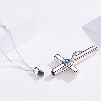 SOULMEET Cremation Jewelry for Ashes, Sterling Silver Urn Necklace for Ashes Women Men, Cherish Memories Cremation Jewelry to Keep Someone Near to You - color: E-White Gold Blue Cross
