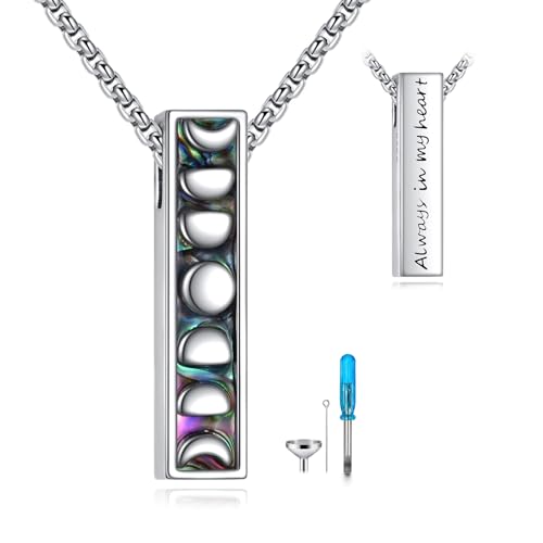 Cremation Urn Necklace for Ashes 925 Sterling Silver Moon Phase/Tree of Life/Hummingbird/Moss Agate/Opal/Compass/Mountain/Butterfly/Turquoise/Sunflower/Dragonfly/Cross Pendant Necklace Cremation Memorial Keepsake Urn Jewelry for Women Men - style: Moon Ph