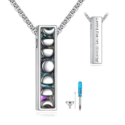 Cremation Urn Necklace for Ashes 925 Sterling Silver Moon Phase/Tree of Life/Hummingbird/Moss Agate/Opal/Compass/Mountain/Butterfly/Turquoise/Sunflower/Dragonfly/Cross Pendant Necklace Cremation Memorial Keepsake Urn Jewelry for Women Men - style: Moon Ph