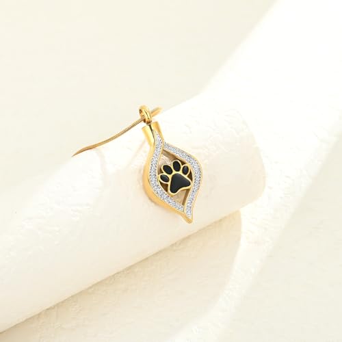 The Eye of My Heart Paw Print Urn Necklace for Ashes | stainless steel cremation jewelry, holds pet human ashes, paw print memorial urn pendant, leak-proof sealed design, unisex - color: Gold