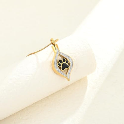 The Eye of My Heart Paw Print Urn Necklace for Ashes | stainless steel cremation jewelry, holds pet human ashes, paw print memorial urn pendant, leak-proof sealed design, unisex - color: Gold
