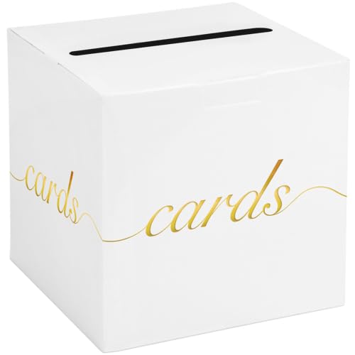 White Card Box Gold Foil Wedding Favors Gift Card Boxes Post Box Receiving Money Box Holder for Wedding Reception, Baby Showers, Anniversary, Birthday Party, Retirement, Graduation Envelope Holder - color: White and Gold