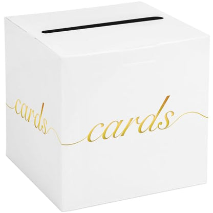 White Card Box Gold Foil Wedding Favors Gift Card Boxes Post Box Receiving Money Box Holder for Wedding Reception, Baby Showers, Anniversary, Birthday Party, Retirement, Graduation Envelope Holder - color: White and Gold