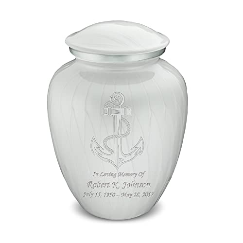 Adult Personalized Anchor Cremation Urns for Human Ashes I Large Pearl White Funeral Urn for Men and Women I 200 lbs - color: Pearl White