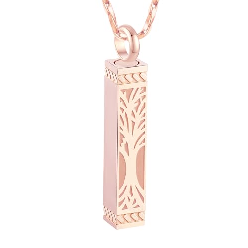 Tree of Life Urn Necklace For Ashes Memorial Bar Cremation Jewelry with Keepsake Urn Memorial Ash Jewelry For Women Men - color: Rose Gold