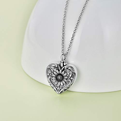 SOULMEET Cremation Jewelry for Ashes, Sterling Silver Urn Necklace for Ashes Women Men, Cherish Memories Cremation Jewelry to Keep Someone Near to You - color: A-Oxidation black Sunflower